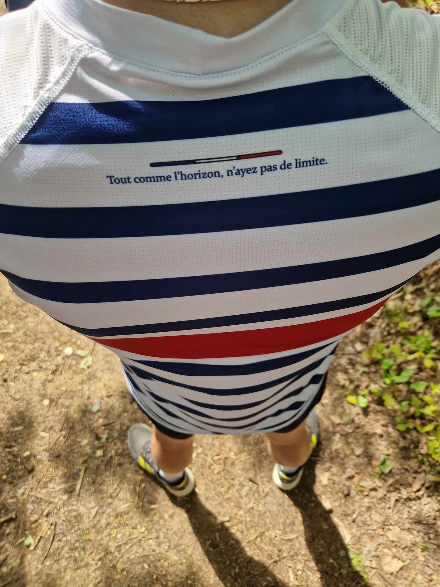 Maillot komyth running, multi sport marinière bleu blanc rouge
